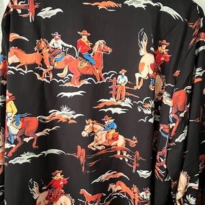 Black Western Cowboy Print Long-Sleeve Shirt Button Up